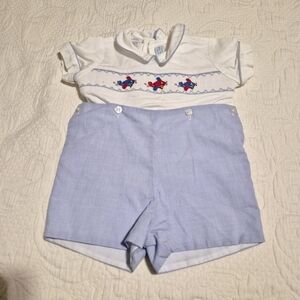 Vive La Fete boys size 9 months airplane smocked romper EUC